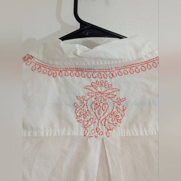 Subtle Luxury Boyfriend Shirt S/M White Cotton Embroidered Tunic Beach Boho - Picture 8 of 10